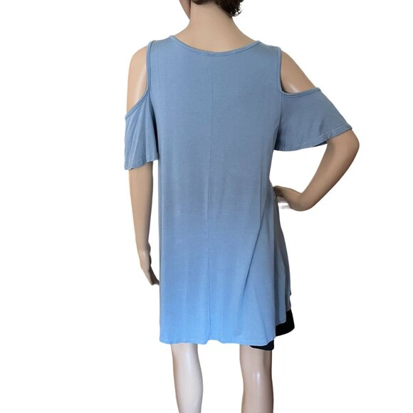 Blue Cold Shoulder A Line Mini Dress Womens Sz Large By Reborn J - Picture 3 of 10